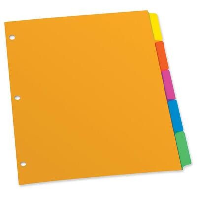 Index Tabs, Poly 5 Tab, Assorted Colours, Esselte