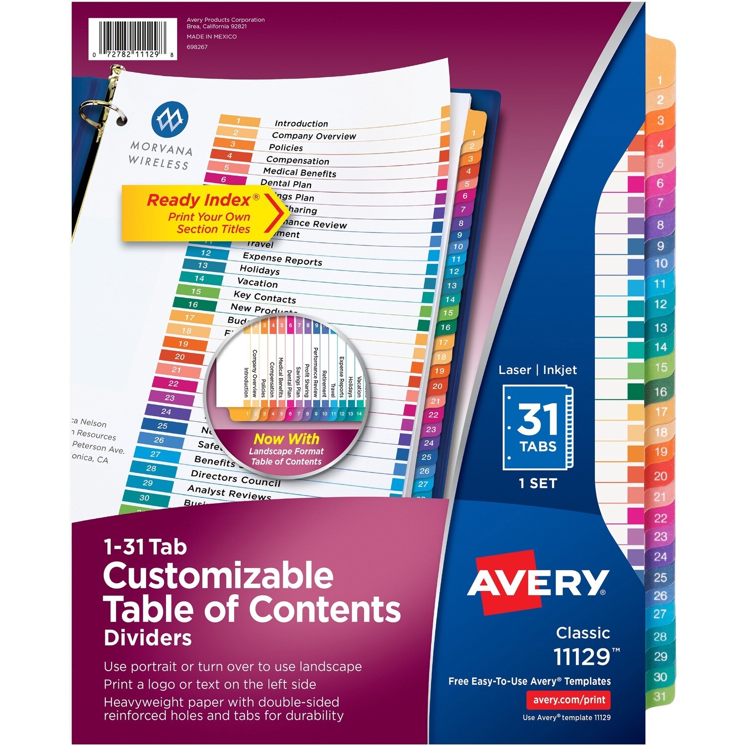 Index Tabs, Avery 31 Tabs, with Table of Contents