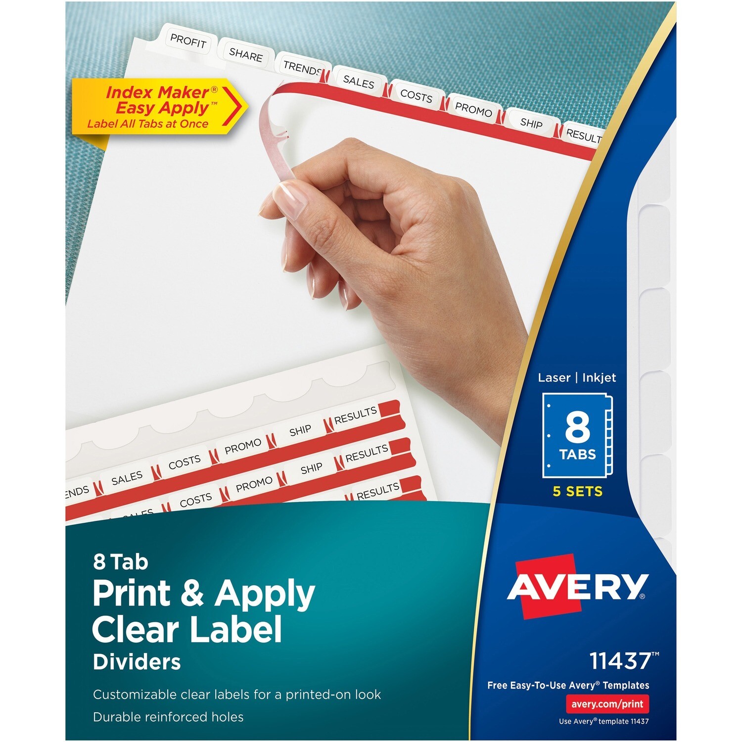 Index Tabs, Printable 8 Tabs, 5 Pack, Avery