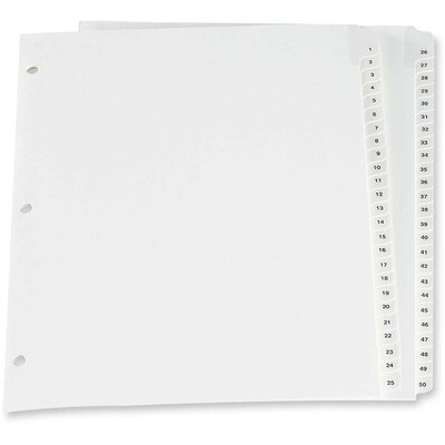 Numerical Index Tabs 50 Tabs, White