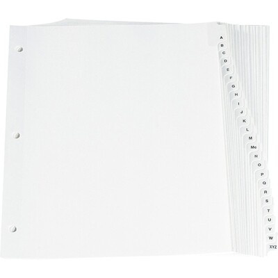 Index Tabs, A-Z Letter, Recycled, White, Plastic