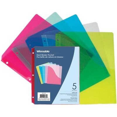 Pocket, Binder 5 Pack, Assorted Colours, Slant