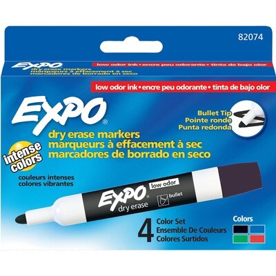 Marker, Whiteboard, Bullet Assorted Colours, 4 Pack, Large Barrel, Expo