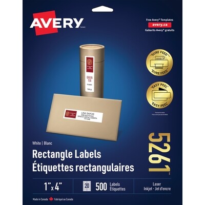 Address Labels, Easy Peel, White 1" x 4", 500 Pack, Laser & Inkjet