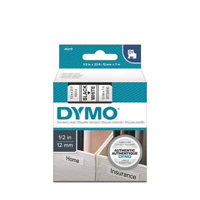 Label Maker Tape, Dymo D1 12 mm, Black on White