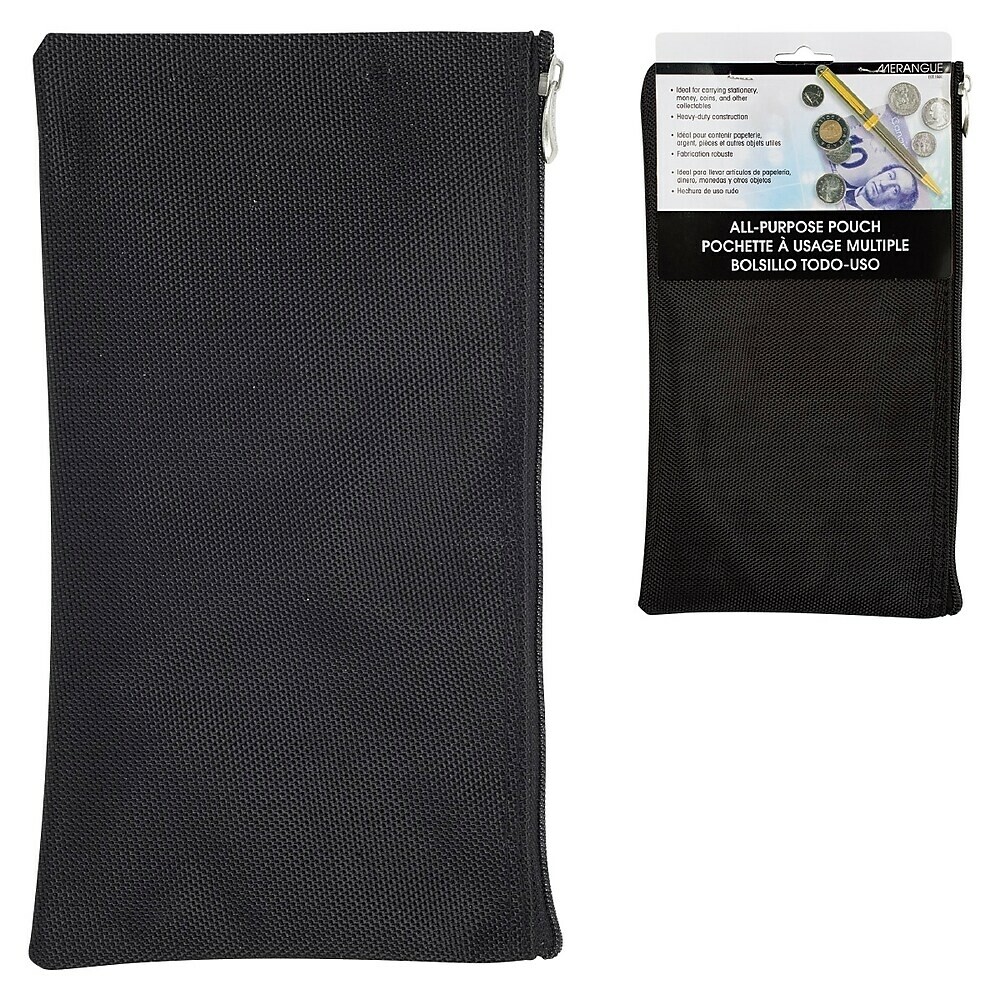 Pouch, All-Purpose Nylon Bag Zipper, 6&quot; x 10.5&quot;, Black