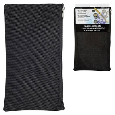 Pouch, All-Purpose Nylon Bag Zipper, 6" x 10.5", Black