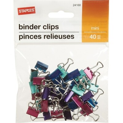 Binder Clips Mini 3/5" ASST 40 Pack, 4 Colours