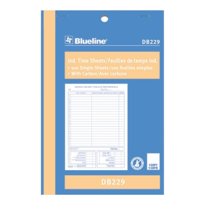 Time Sheet, DB229, Blueline 5-3/8" x 8", 100 Duplicates, Bilingual