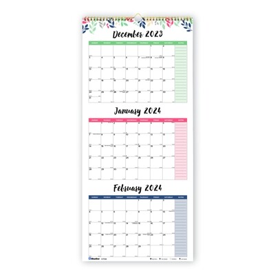 Calendar, 3 Month, Wall 27" X 12 1/4", BlueLine