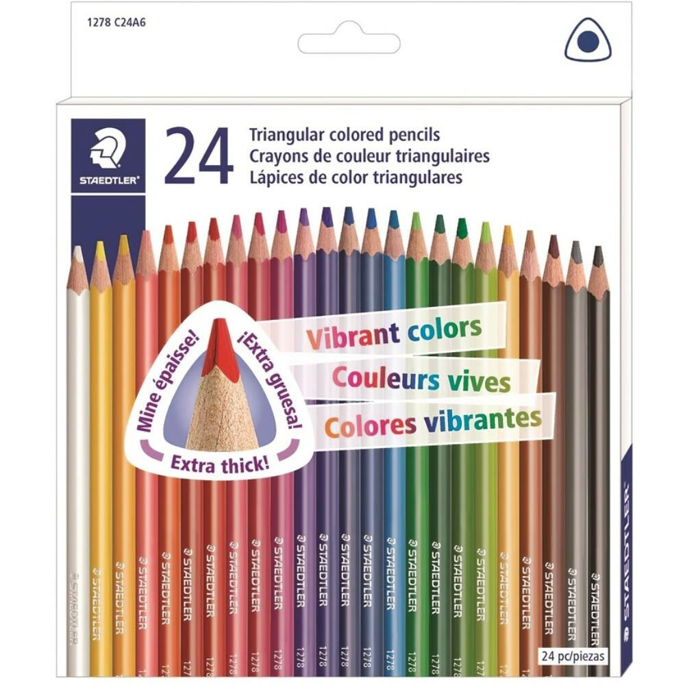 Pencil Crayons, Trianglular, Steadtler 24 Colours, Vibrant, Extra Thick