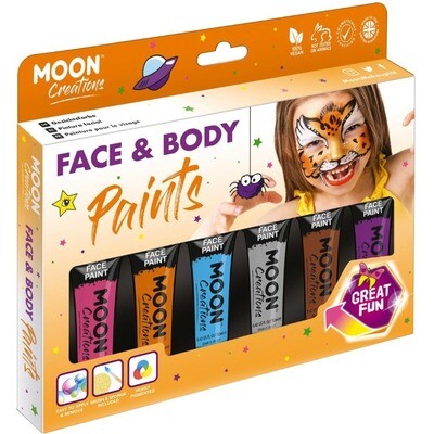 Facepaint, Waterbased 6 Adventure Colours - 12 mL each, EU & FDA Compliant, Vegan