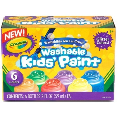 Paint, Washable, 59 ml Assorted Glitter, 6 Pack