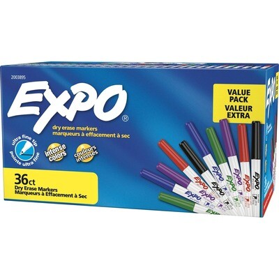 Marker, Dry Erase, Ultra Fine 36 Box, Assorted Colours