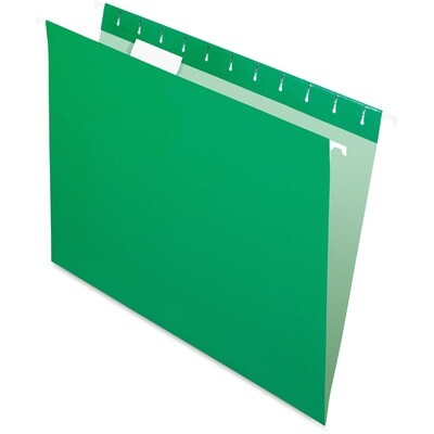 Hanging Folder, Letter, Pendaflex Green, 25 Box, 1/5 Tab Cut, Recycled