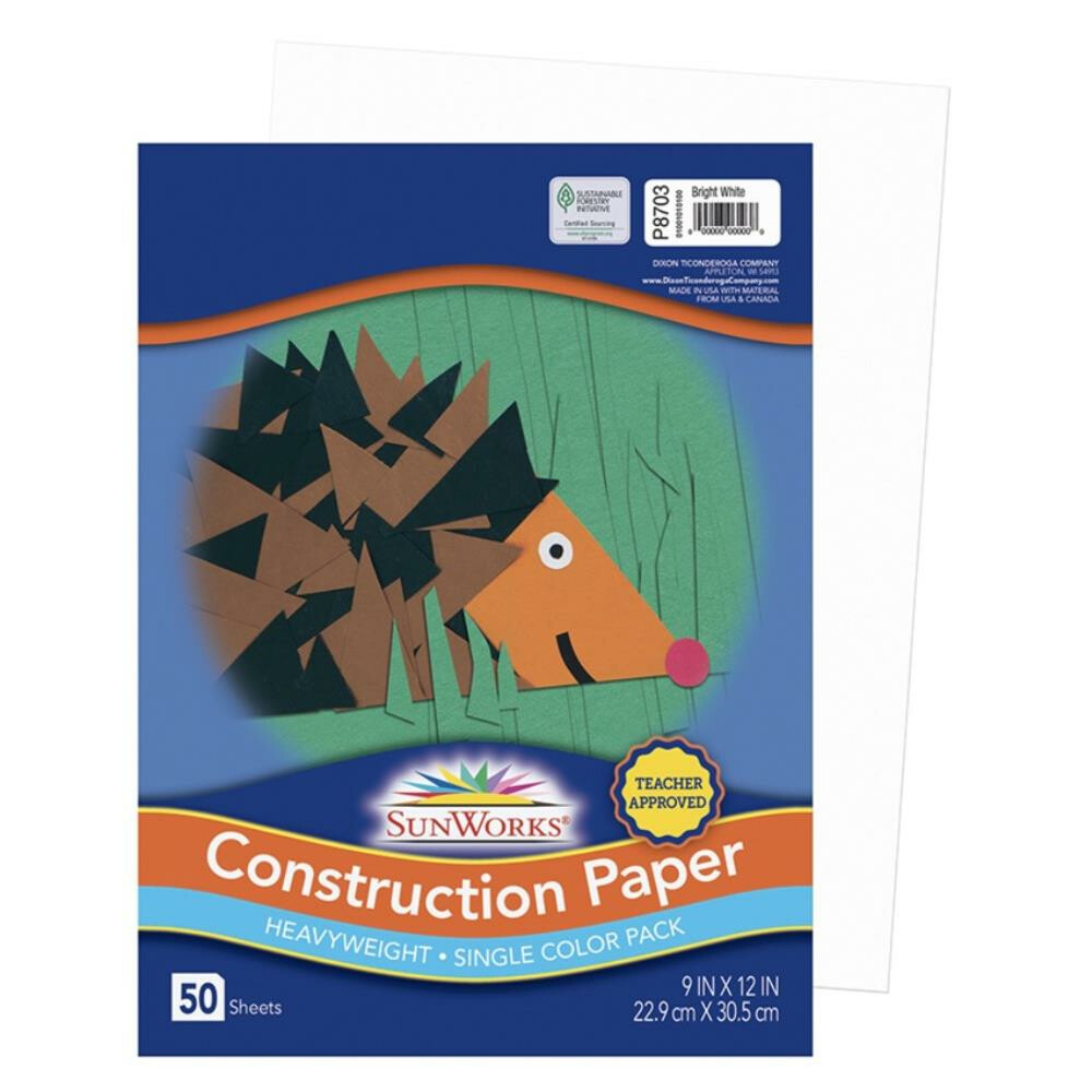 Paper, Construction, Sun Works 9&quot; x 12&quot;, Bright White, 50 Sheets
