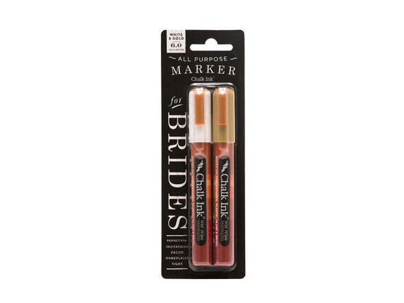 Chalk Ink Marker, For Brides 2 Pack, White &amp; Gold, Wet Wipe