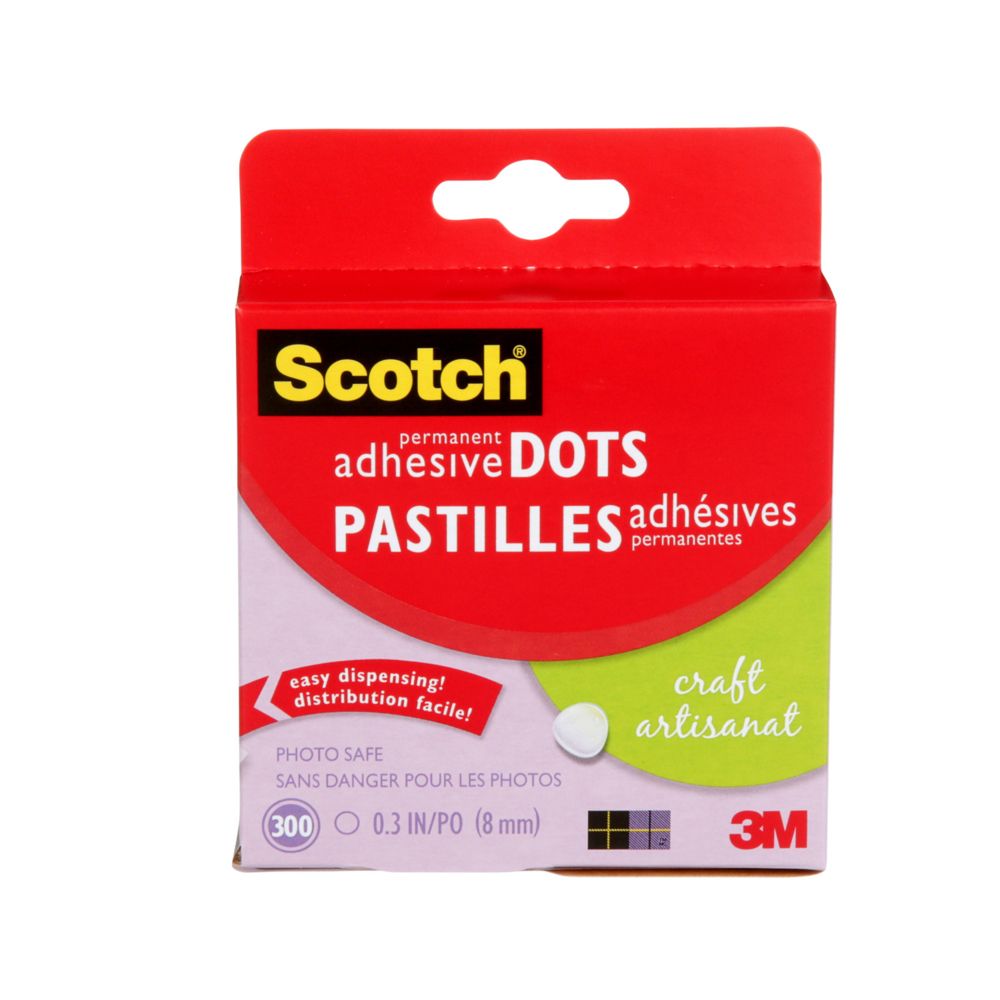 Adhesive Dots, Permanent Scotch, 300 Pack, 8Mm