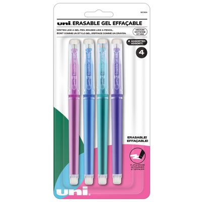 Pen, Erasable, Gel Uniball, 4 Pack, Fashion Colours