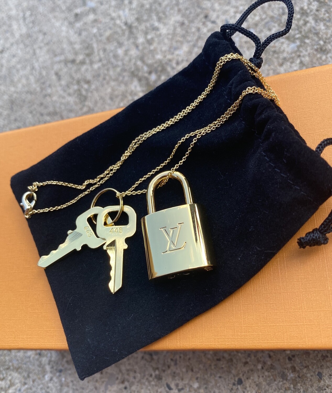 Gold LV Lock and Key Necklace