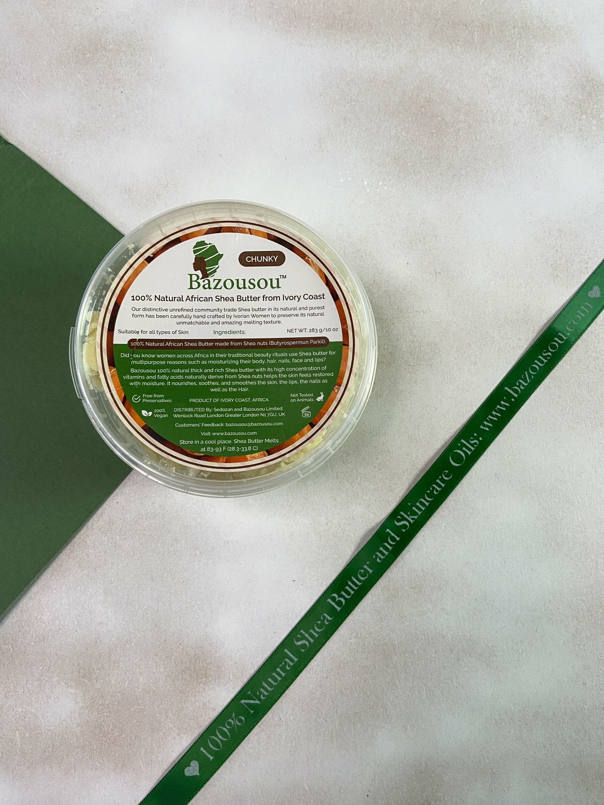 Bazousou Community Trade 100% unrefined Natural African Shea Butter from Ivory Coast. Chunky (283 g / 10 oz)