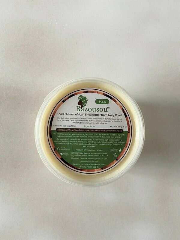 Bazousou Community Trade 100% unrefined Natural African Shea Butter from Ivory Coast. Solid (227 g / 8 oz)