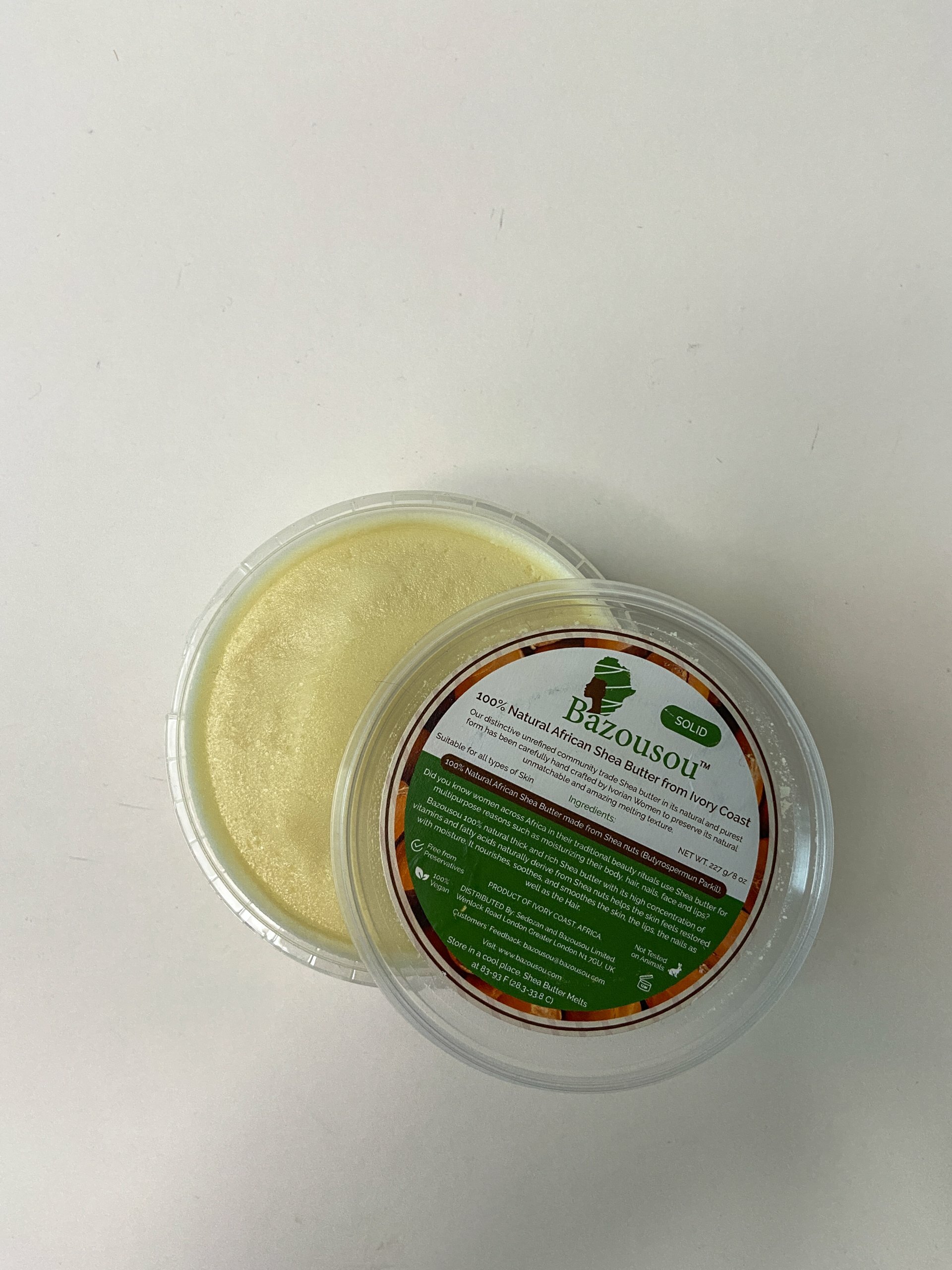 Bazousou Community Trade 100% unrefined Natural African Shea Butter from Ivory Coast. Solid (227 g / 8 oz)