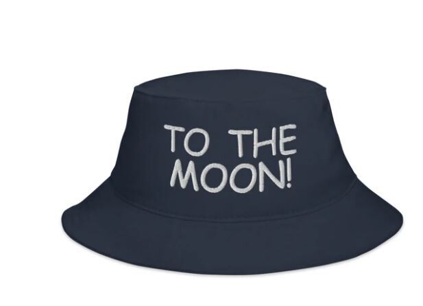 ​To the moon, crypto related text embroidered on this high quality bucket hat