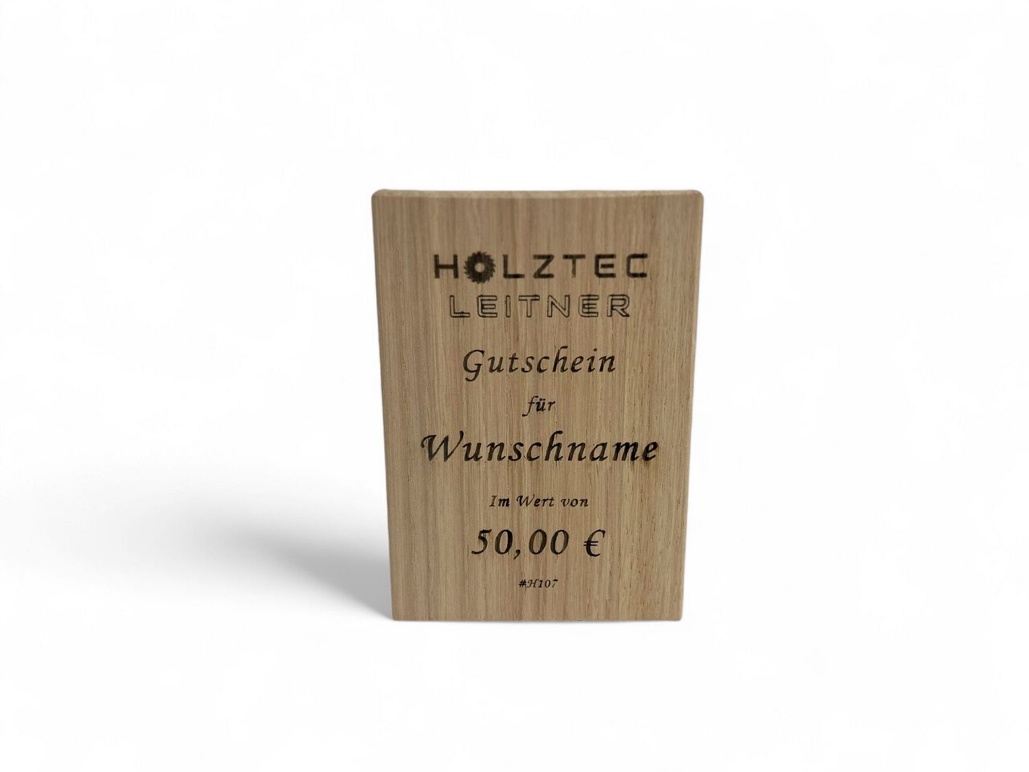 Personalisierter Geschenkgutschein aus Eichenholz, Gutscheinwert: 50