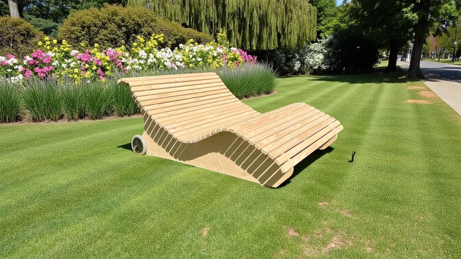 Himmelsliege ,,Hintersee" Gartenliege aus Fichtenholz mit Rädern