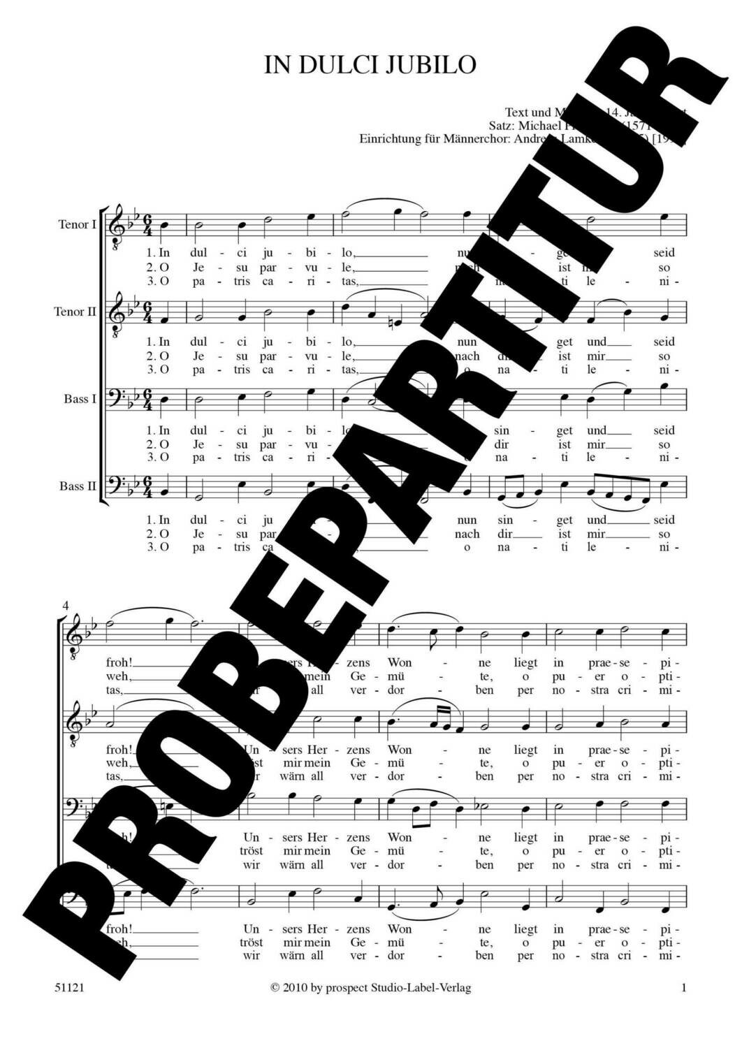 Traditionell (arr. Michael Praetorius): In dulci jubilo | Chor TTBB | Partitur