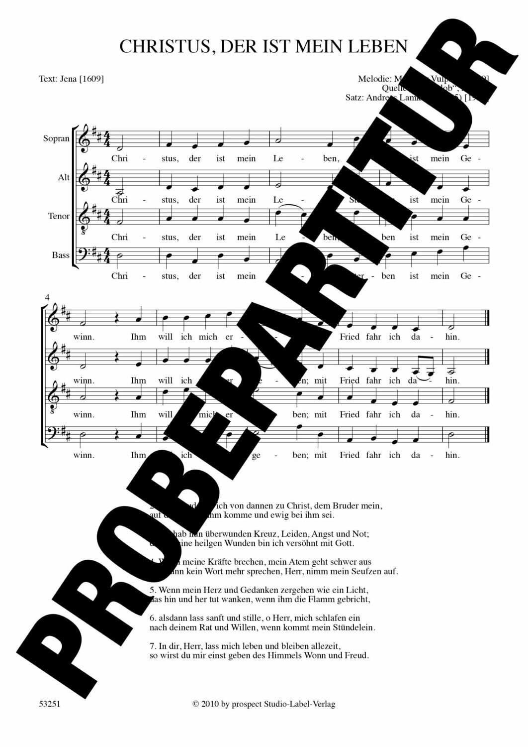 arr. Andreas Lamken: Christus, der ist mein Leben | Chor SATB | Partitur