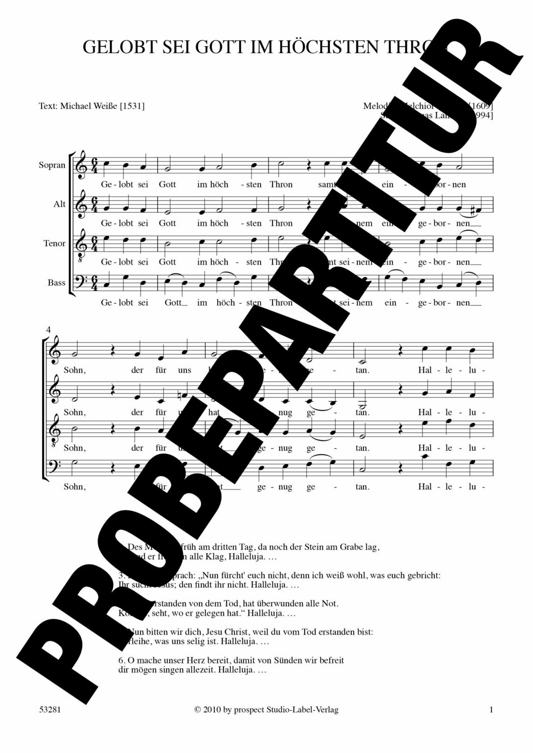 arr. Andreas Lamken: Gelobt sei Gott im höchsten Thron | Chor SATB | Partitur