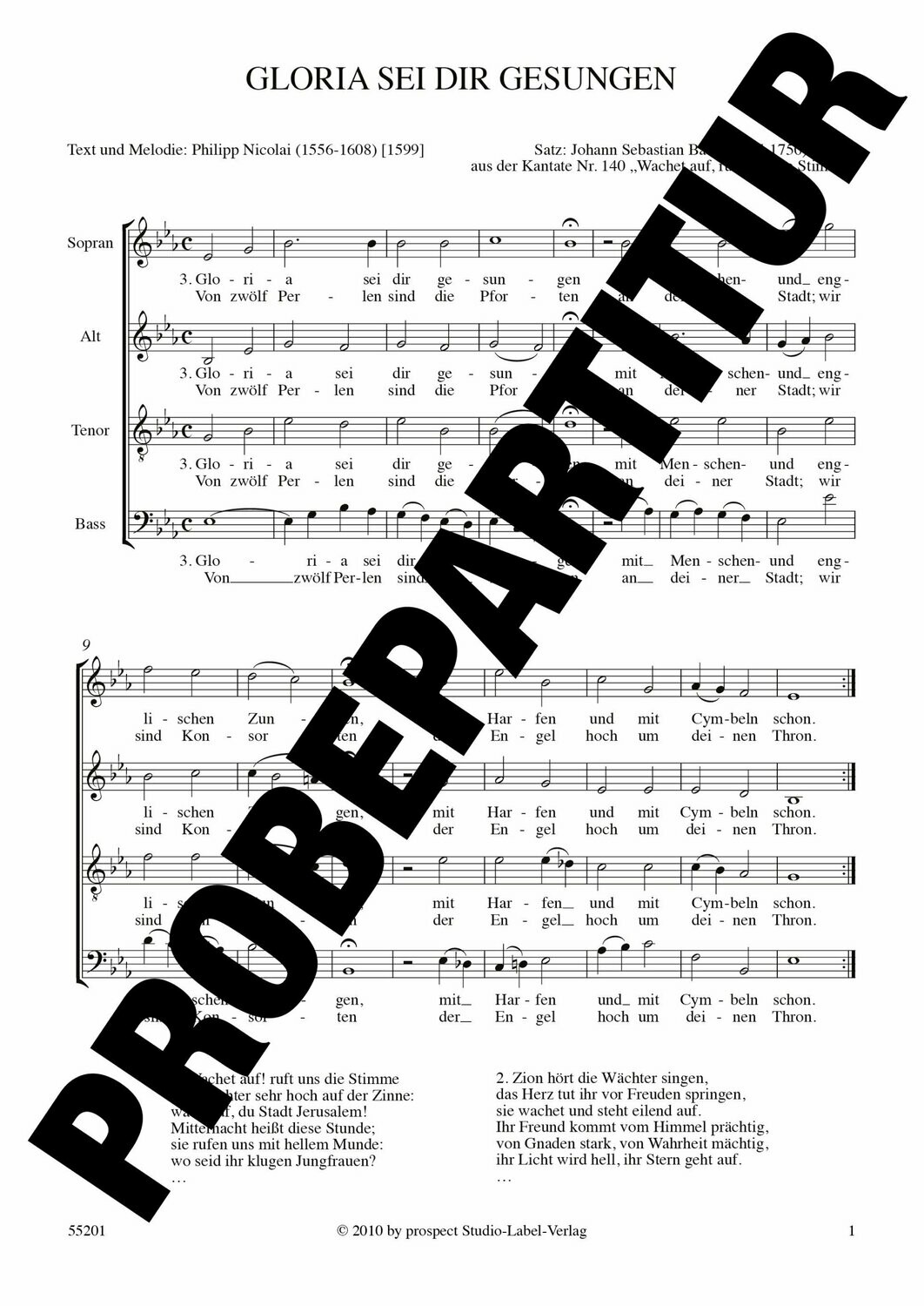 Philipp Nicolai (arr. Johann Sebastian Bach): Gloria sei dir gesungen | Chor SATB | Partitur