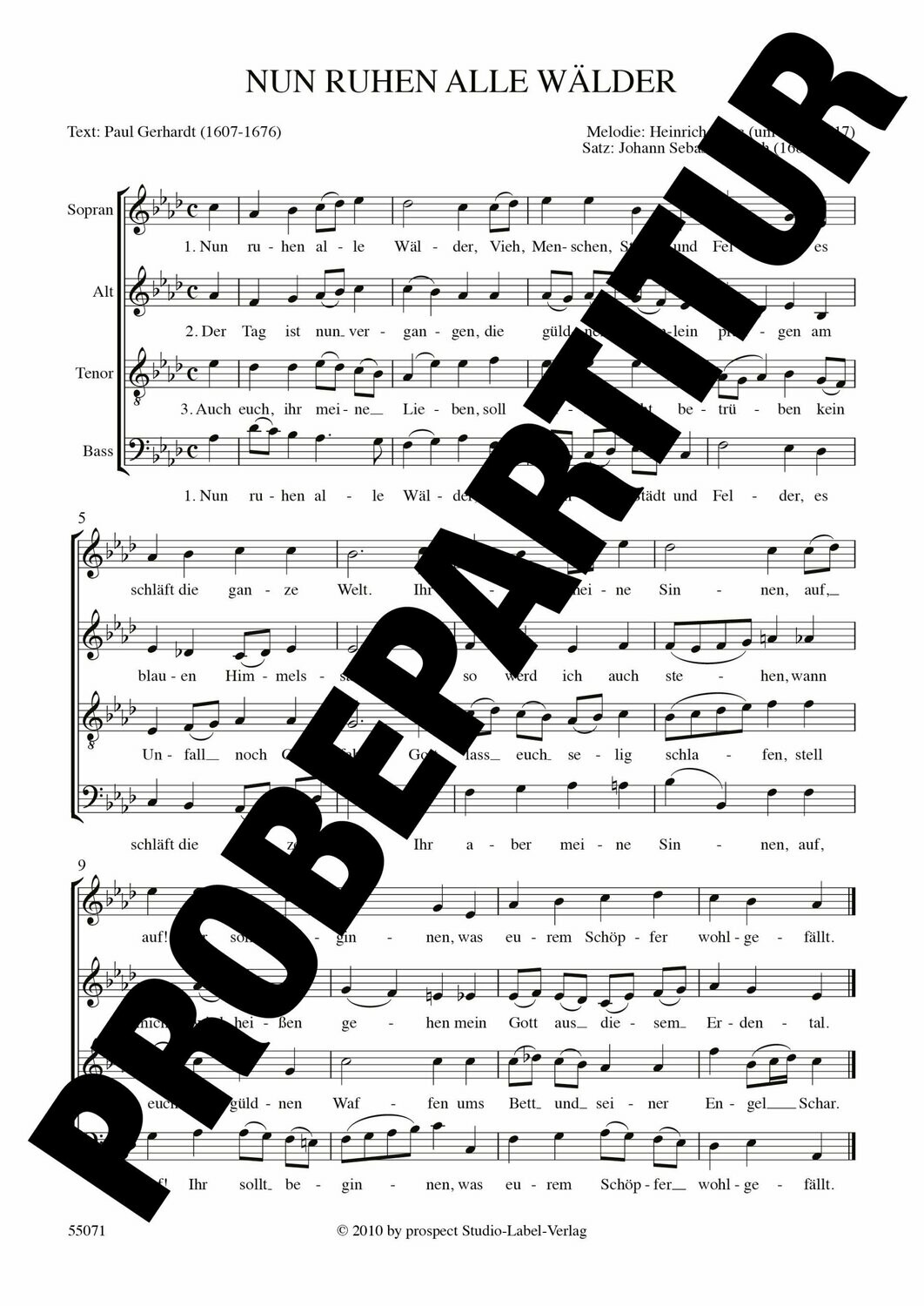 Johann Sebastian Bach: Nun ruhen alle Wälder | Chor SATB | Partitur