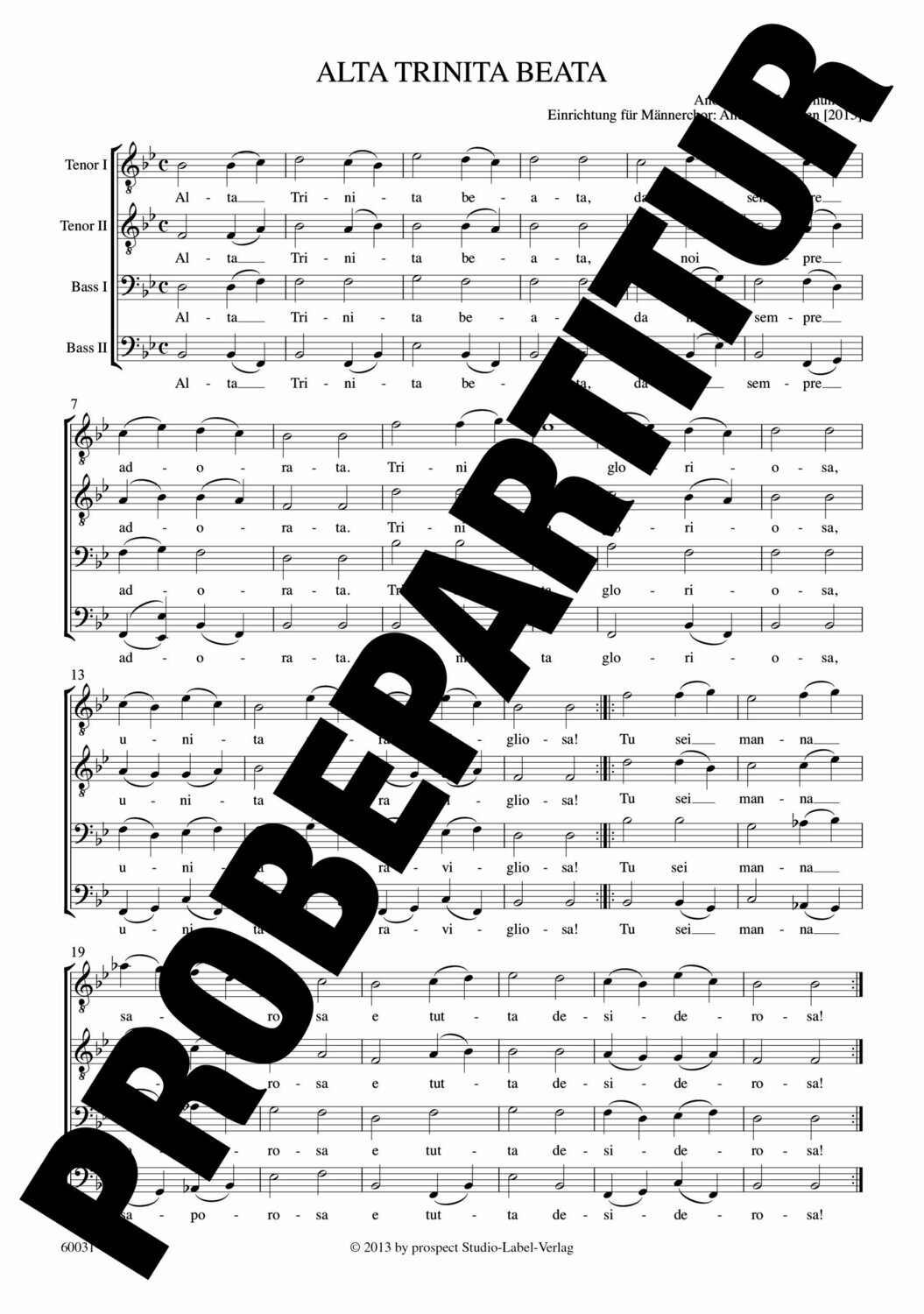 Anonymus: Alta trinita beata | Chor TTBB | Partitur