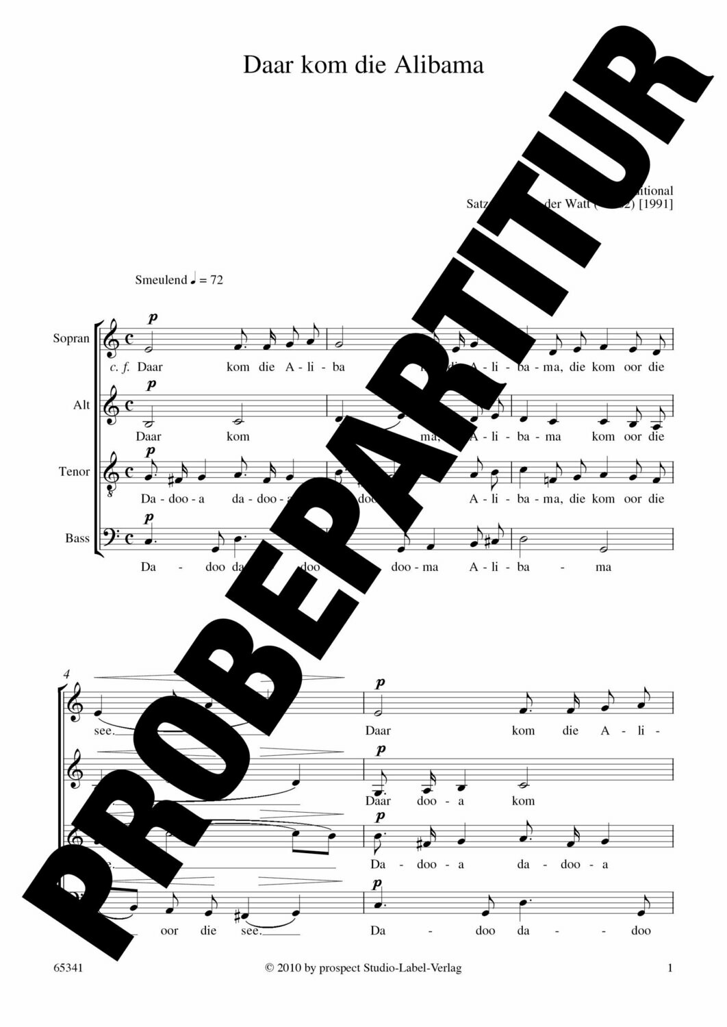 arr. Niel van der Watt: Daar kom die Alibama | Chor SATB | Partitur