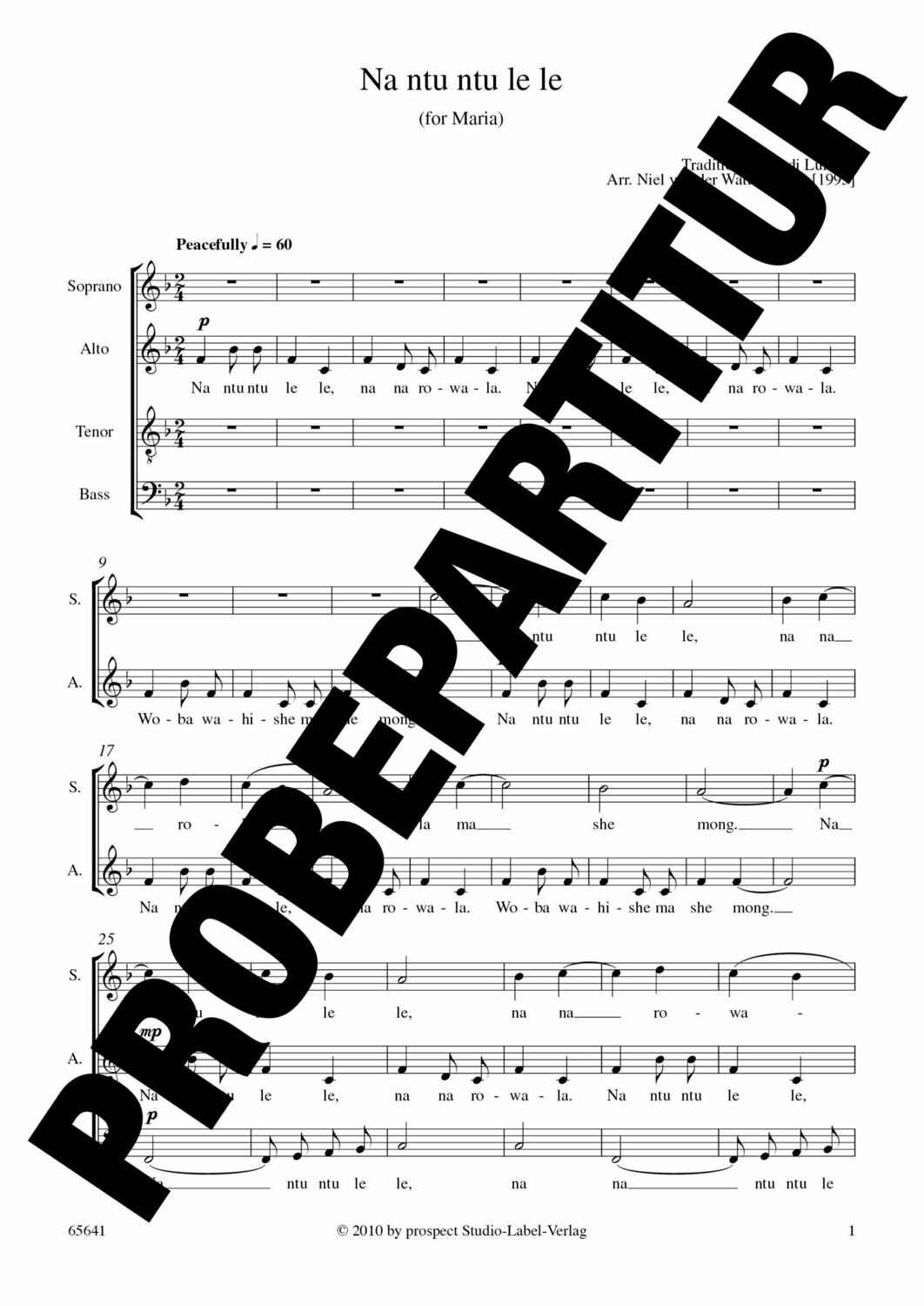 arr. Niel van der Watt: Na ntu ntu le le | Chor SATB | Partitur