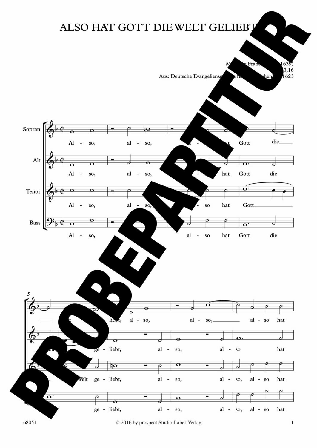 Melchior Franck: Also hat Gott die Welt geliebt | Chor SATB | Partitur