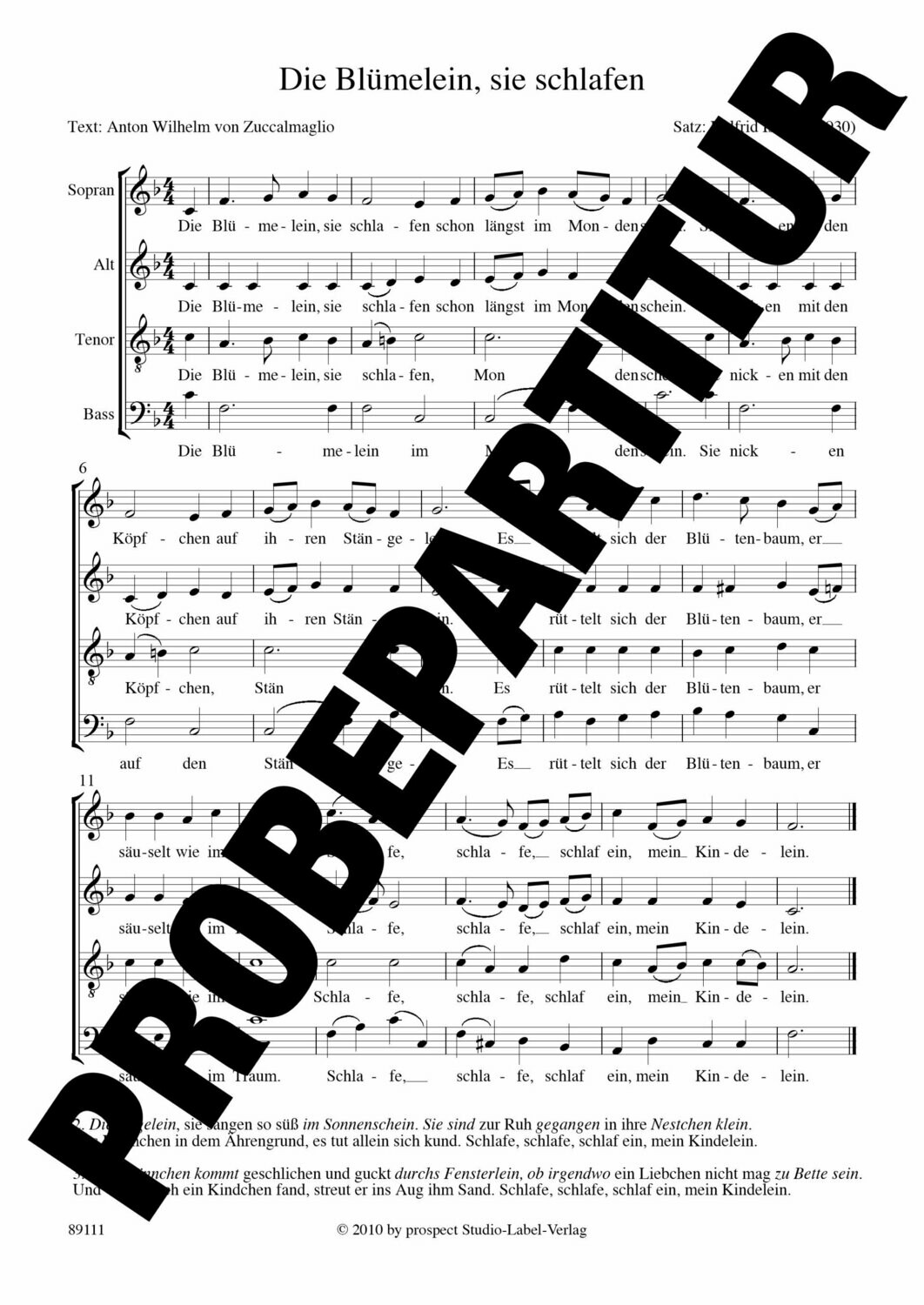 arr. Traditionell (arr. Helfrid Israel): Die Blümelein, sie schlafen | Chor SATB | Partitur