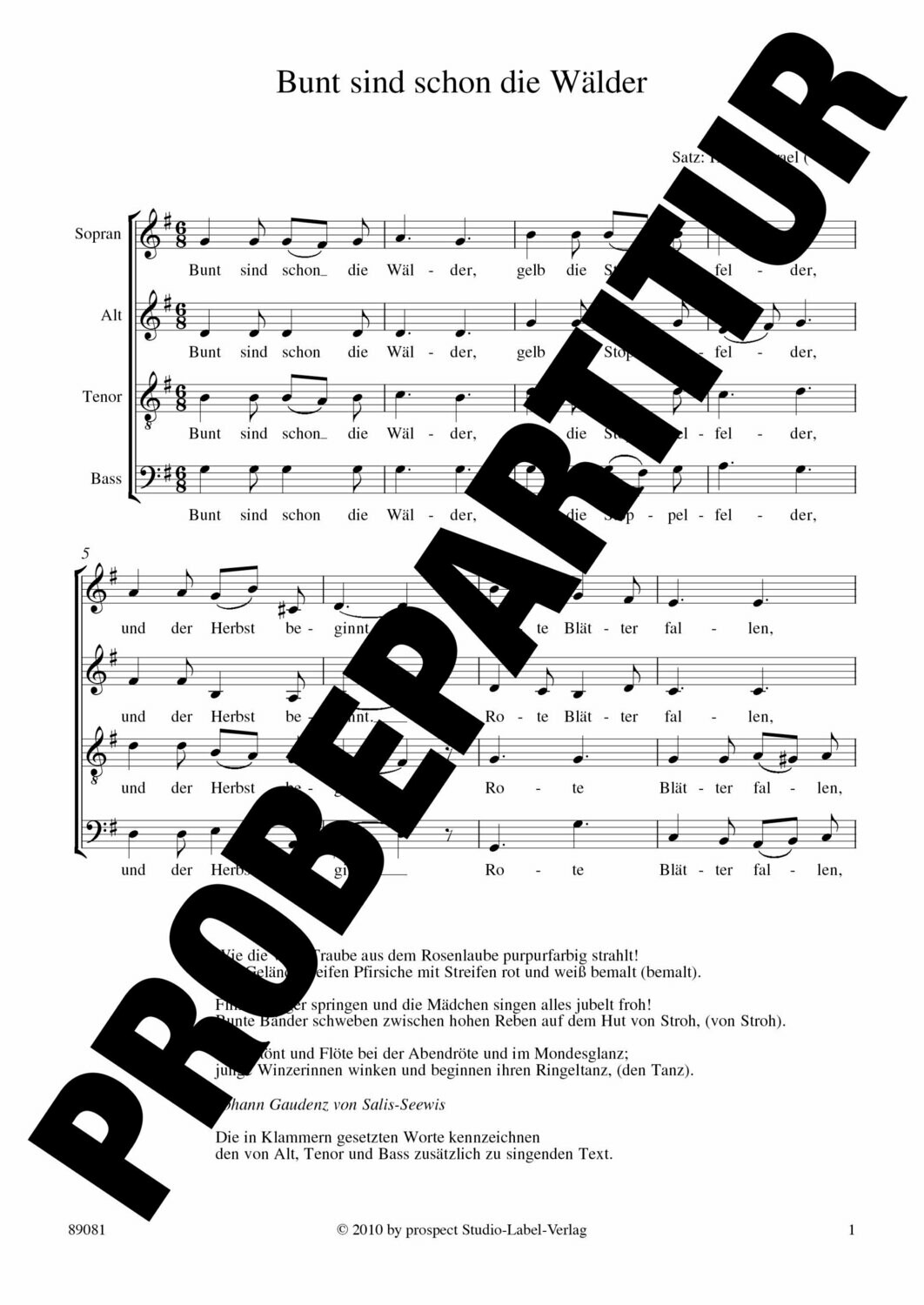 arr. Traditionell (arr. Helfrid Israel): Bunt sind schon die Wälder | Chor SATB | Partitur