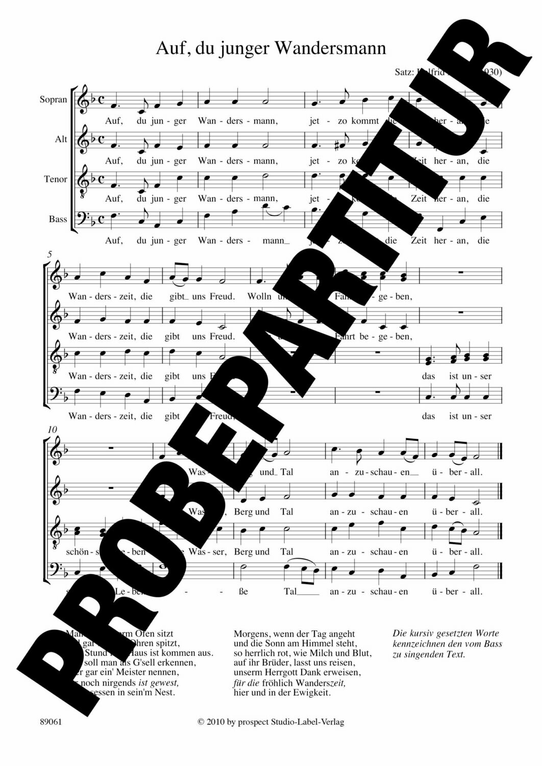 arr. Traditionell (arr. Helfrid Israel): Auf, du junger Wandersmann | Chor SATB | Partitur