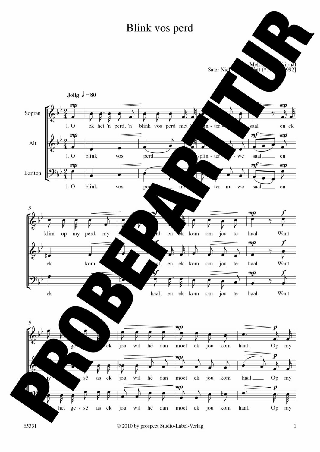 arr. Niel van der Watt: Blink vos perd | Chor SAB | Partitur
