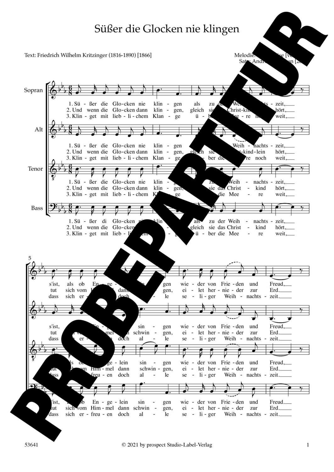 Traditional (arr. Andreas Lamken): Süßer die Glocken nie klingen | Chor SATB | Partitur