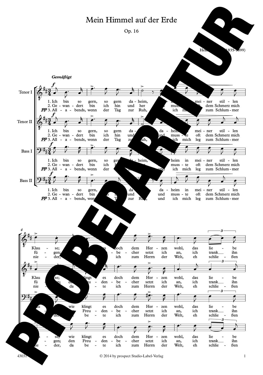 Heinrich Pfeil: Mein Himmel auf der Erde | Chor TTBB | Partitur | PDF