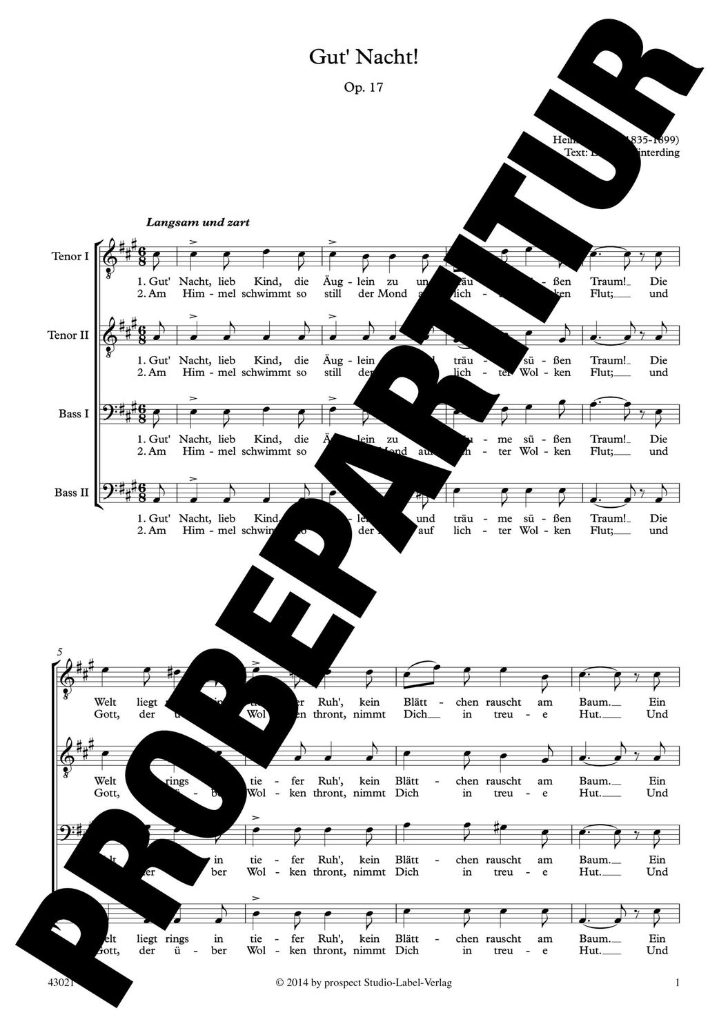 Heinrich Pfeil: Gut Nacht! | Chor TTBB | Partitur | PDF