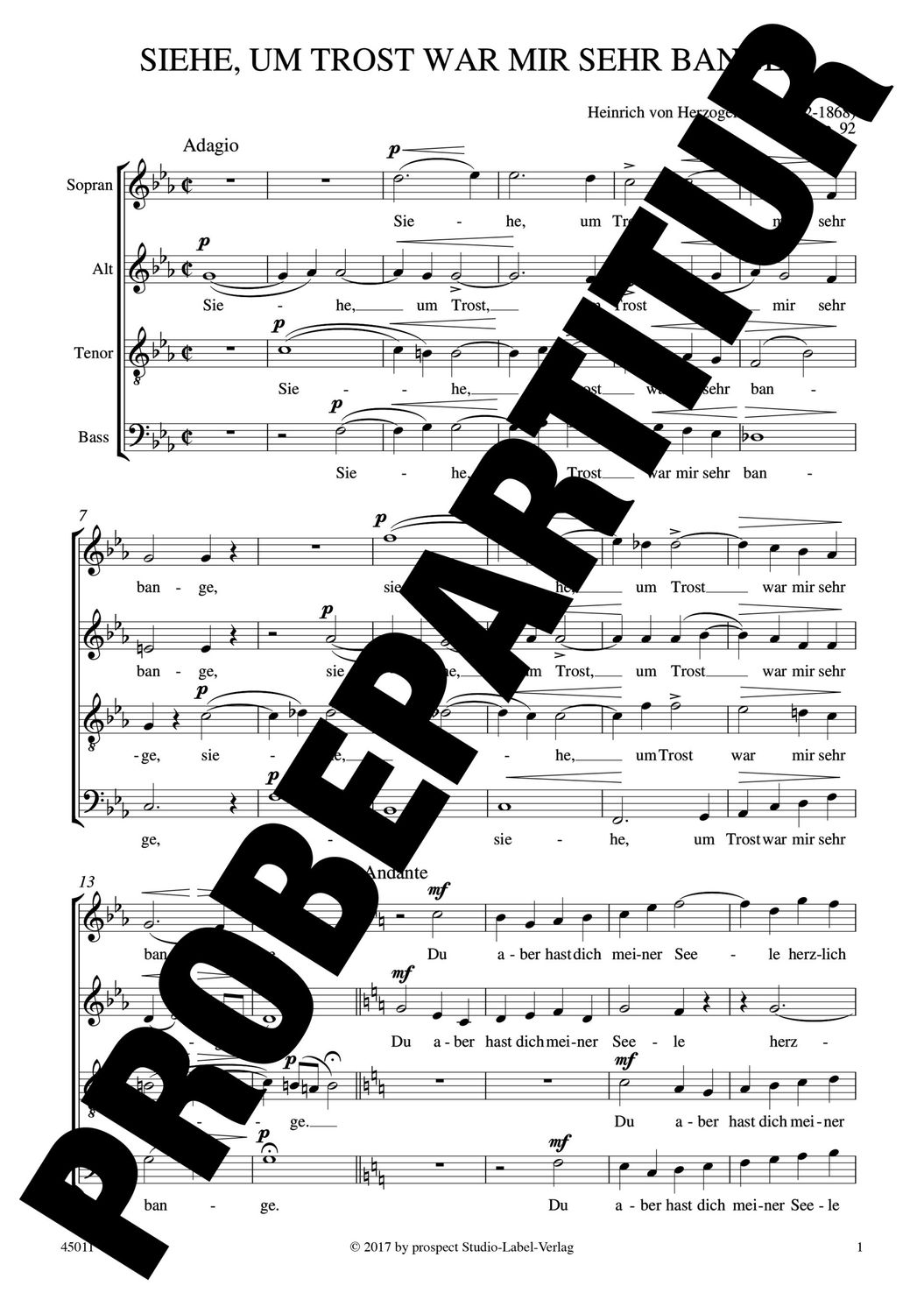 Heinrich von Herzogenberg: Siehe, um Trost war mir sehr bange | Chor SATB | Partitur | PDF