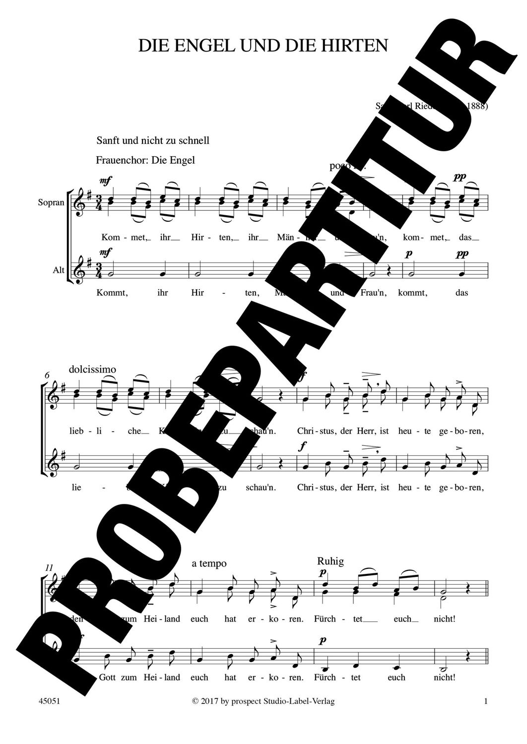 arr. Carl Riedel: Die Engel und die Hirten | Chor SATB (div.) | Partitur | PDF