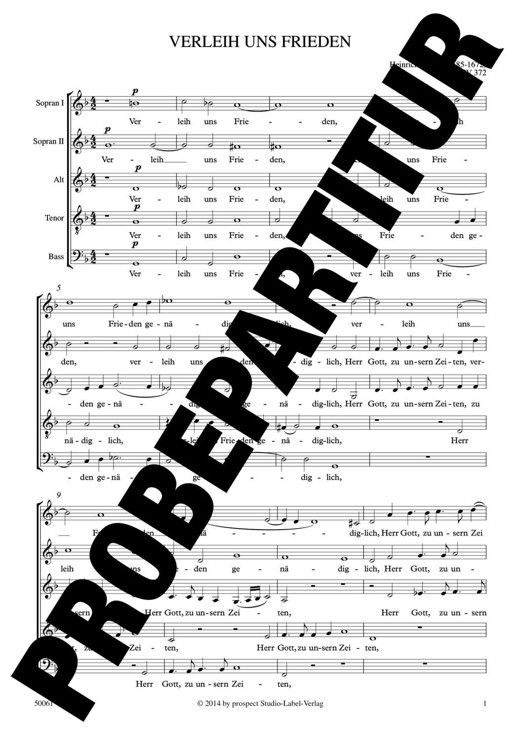 Heinrich Schütz: Verleih uns Frieden | Chor SSATB | Partitur | PDF