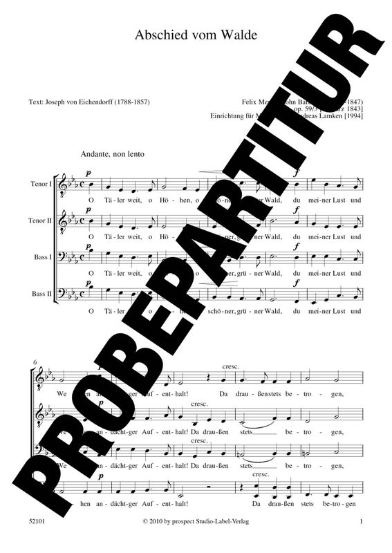 Felix Mendelssohn Bartholdy (arr. Andreas Lamken): Abschied vom Walde | Chor TTBB | Partitur | PDF Felix Mendelssohn Bartholdy (arr. Andreas Lamken): Abschied vom Walde | Chor TTBB | Partitur | PDF